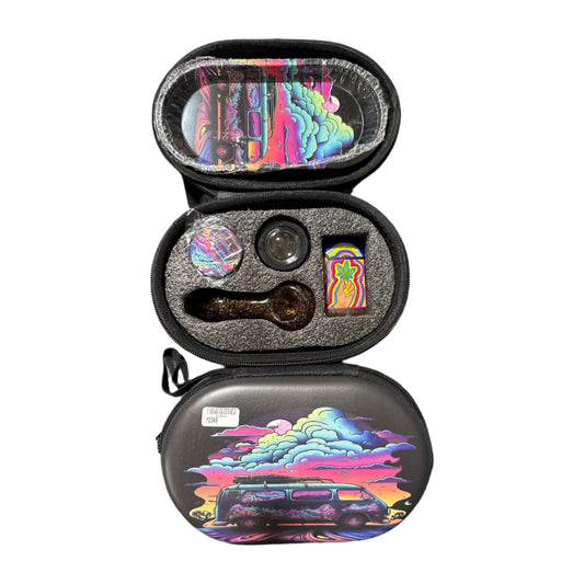 Smoking Set - Glass Pipe w/ Lighter - Oval Eva Bag