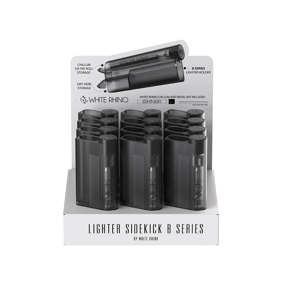 White Rhino - Lighter Sidekick with Chillum & One Hitter - 12ct - B Series Transparent Black