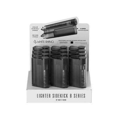 White Rhino - Lighter Sidekick with Chillum & One Hitter - 12ct - B Series Transparent Black