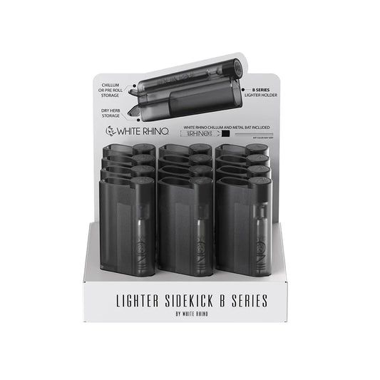 White Rhino - Lighter Sidekick with Chillum & One Hitter - 12ct - B Series Transparent Black