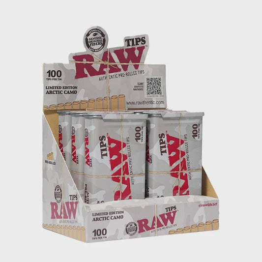 Raw - Pre-Rolled Tips - Arctic Camo Tin - 100pk - 6ct