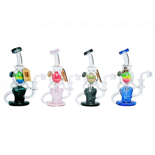 8.5" Cheech Glass - Glow In The Dark Multi Color Frit Ball Recycler