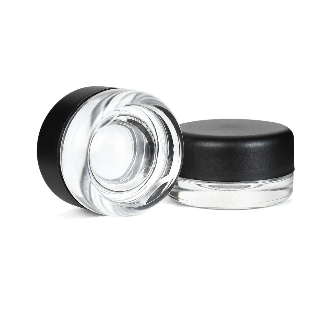 Child Resistant Thick Wall Glass Jar w/ Lid - 9ml - Clear Glass w/ Black Lid - 320ct