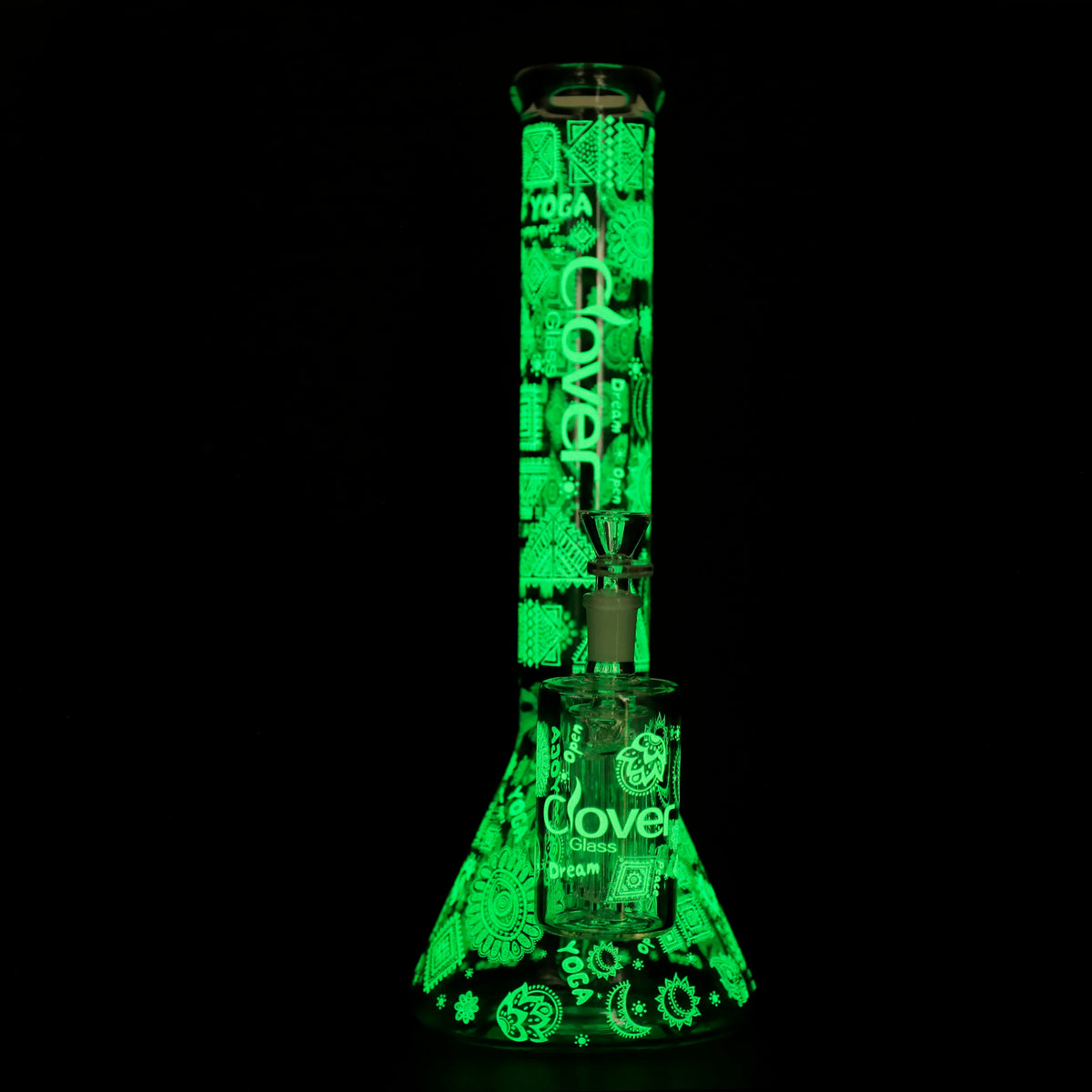 Clover - WP - 14" 7mm Glow in the Dark Beaker w/ Ash Catcher