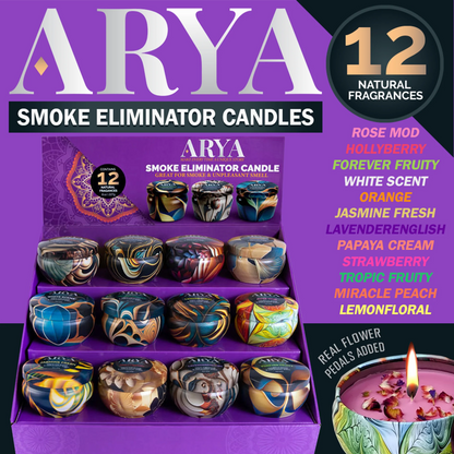 Arya Smoke Odor Eliminator Candle Display - Assorted - 12ct