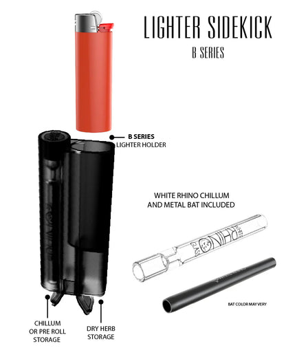 White Rhino - Lighter Sidekick with Chillum & One Hitter - 12ct - B Series Transparent Black