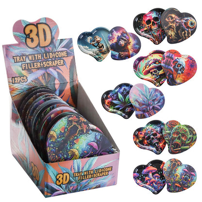 Rolling Trays - Heart Shape 3D Metal w/ Lid - 12ct