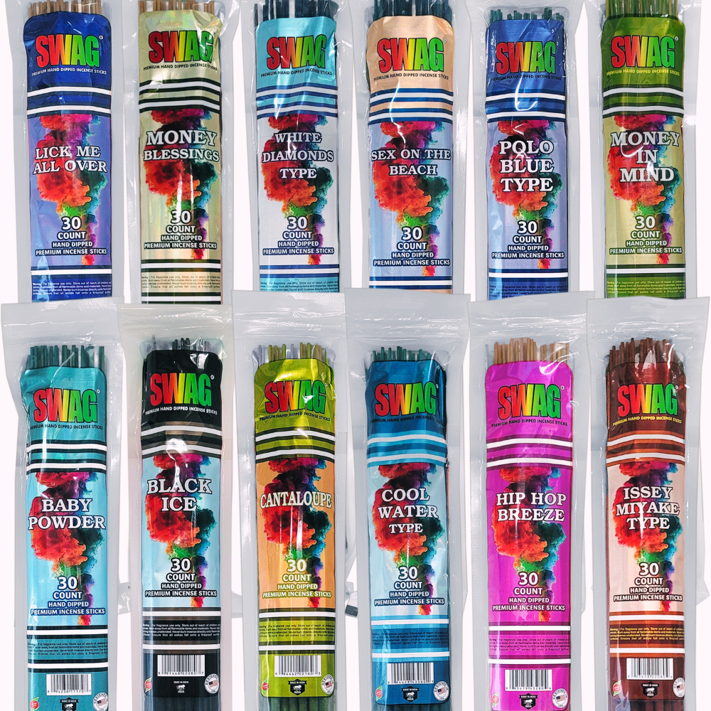 Swag - 12 Assorted Fragrance 19" Jumbo Incense Display - 48ct - 30pk