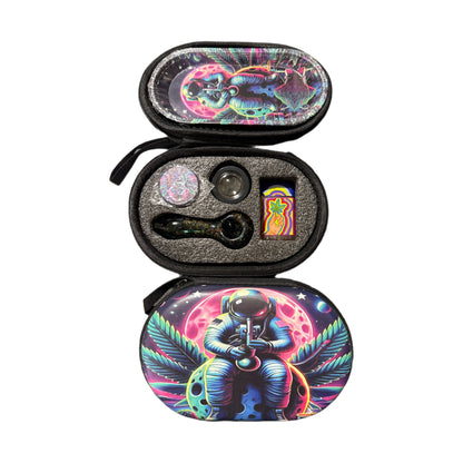 Smoking Set - Glass Pipe w/ Lighter - Oval Eva Bag
