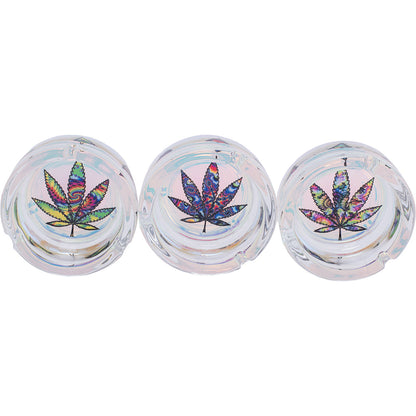Fujima - Ashtrays - Round Shine Glass - Trippy Leaf - 6ct [ GA60 ] +