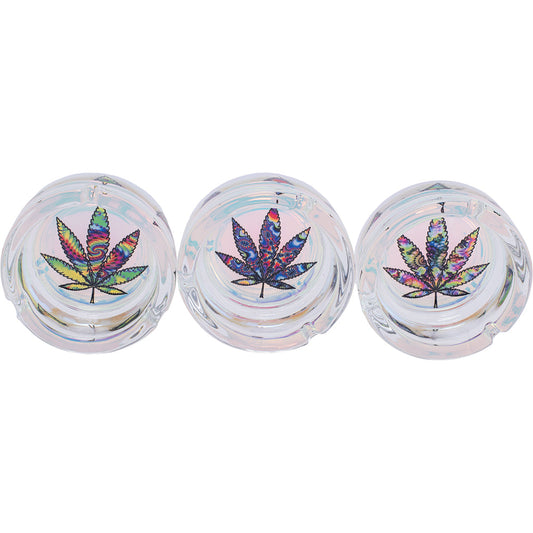 Fujima - Ashtrays - Round Shine Glass - Trippy Leaf - 6ct [ GA60 ] +