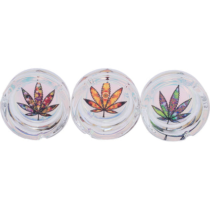 Fujima - Ashtrays - Round Shine Glass - Trippy Leaf - 6ct [ GA60 ] +