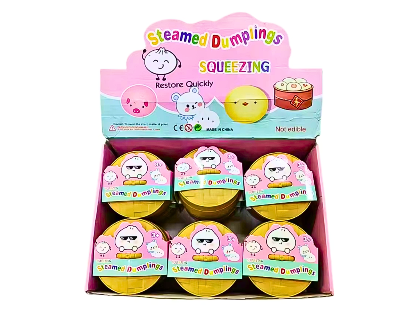 Squish Toy - 12ct - Dumpling Solid Color Face