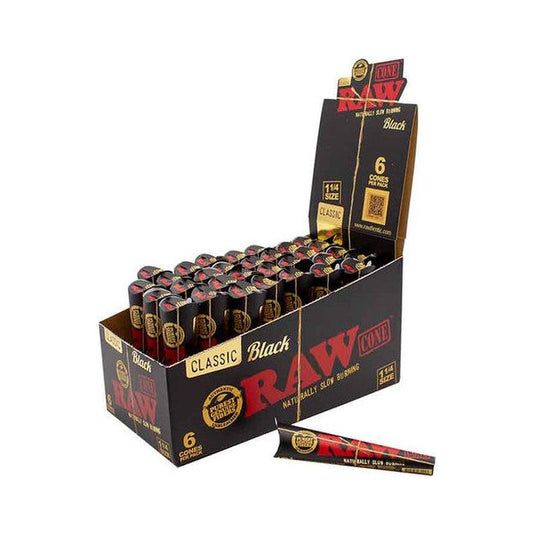 Raw - Cones - Black - 1 1/4 - 6pk - 32ct