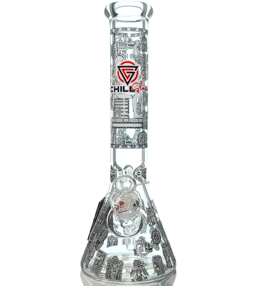 Chill Glass 14" Glow in The Dark Egyptian Design Beaker Water Pipe