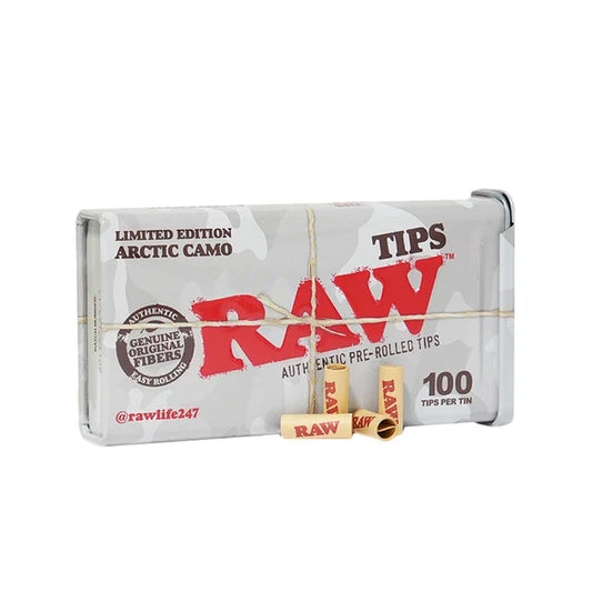 Raw - Pre-Rolled Tips - Arctic Camo Tin - 100pk - 6ct