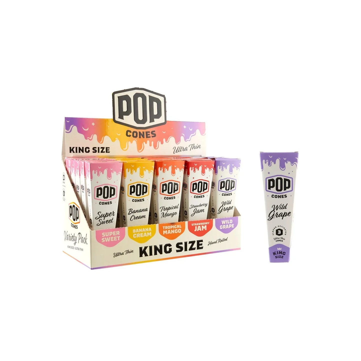 Pop - Cones - Unbleached Asst - King - 3pk - 25ct