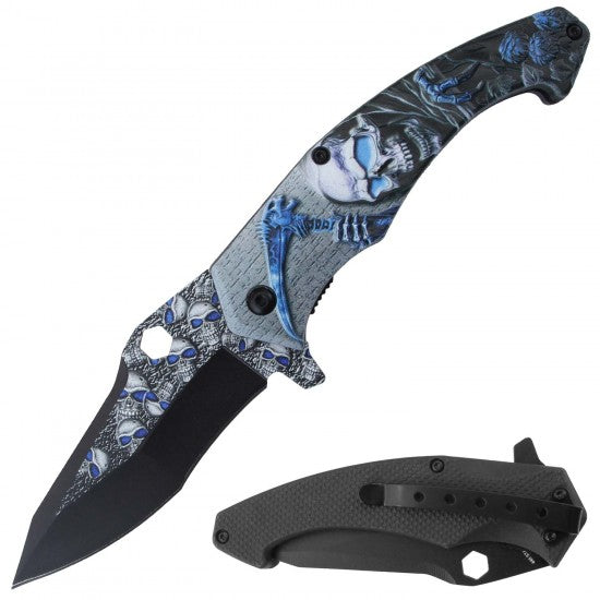 Razor Tactical - Flip Knife - Blue Skull