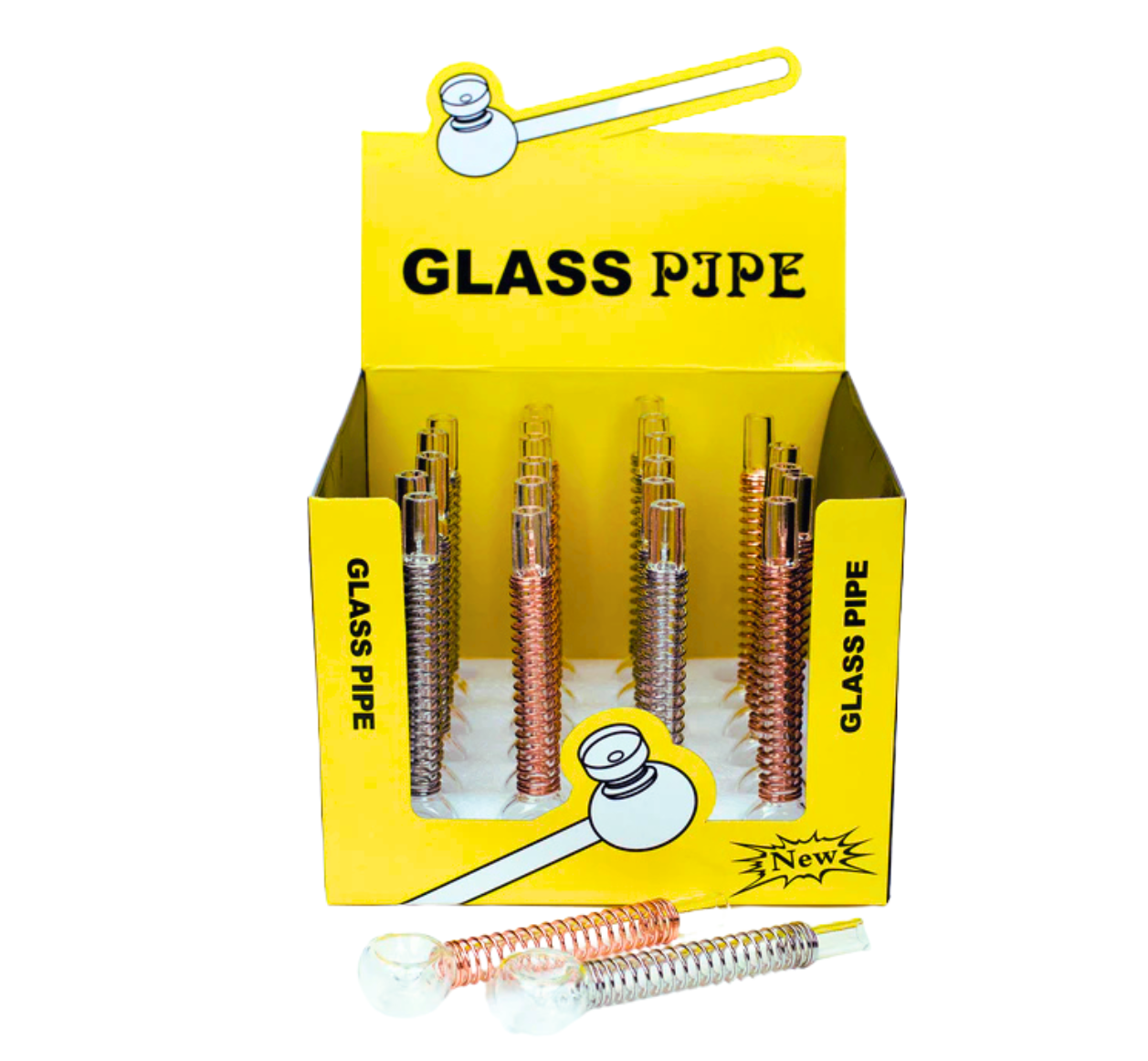 Hand Pipes - 5.5" Glass Tube Pipe w/ Metal Coil Spring - 24ct