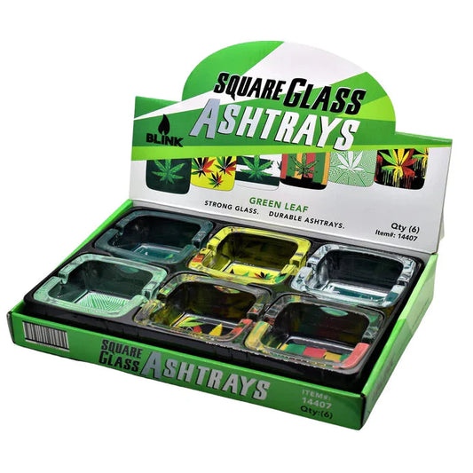 Blink Ashtray - Square Glass - Green Leaf - 6ct