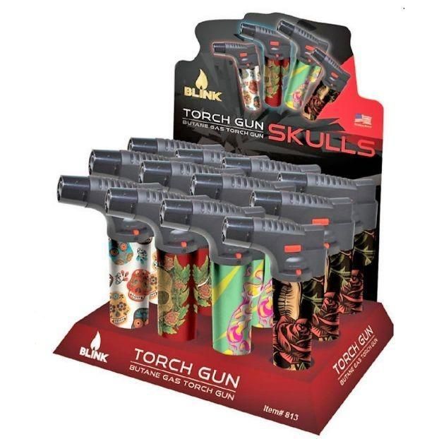 Blink Medium Butane Torch Lighters - Skull Theme - 12ct