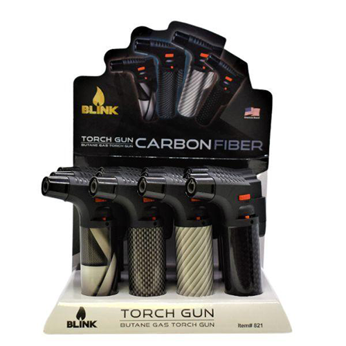 Blink Medium Butane Torch Lighters - Carbon Fiber Theme - 12ct