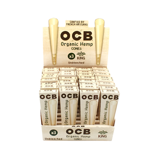 OCB - Cones -  Unbleached Organic Hemp King Size 3pk - 32ct Display