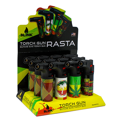 Blink Medium Butane Torch Lighters - Rasta Theme - 12ct